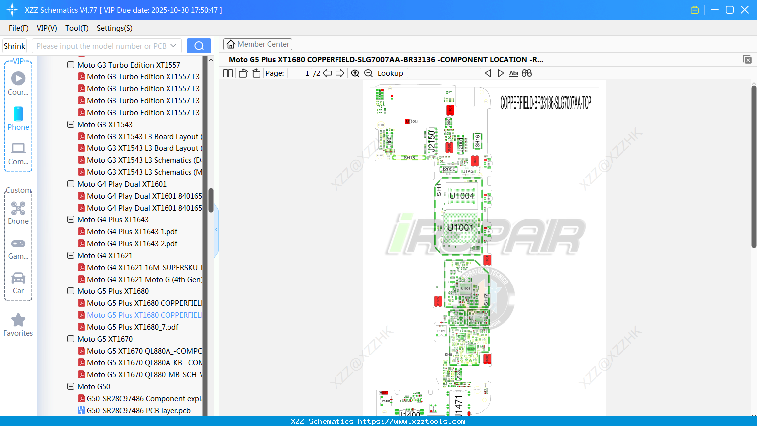 Motorola Moto G5 Plus XT1680 COPPERFIELD-SLG7007AA-BR33136 -COMPONENT LOCATION -RE